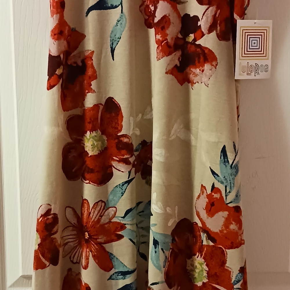 LuLaRoe Floral Skirt with Red and Blue Accents